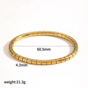 Bamboo style gold titanium steel bangle details with 60.5mm diameter and 4.3mm width measurements