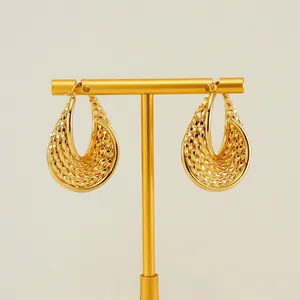 Vintage gold-plated multi-layer twisted hoop earrings with elegant drop shape design