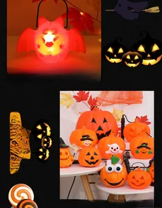 Macro detail of Jack-o'-lantern, bat and ghost LED portable lanterns for Halloween