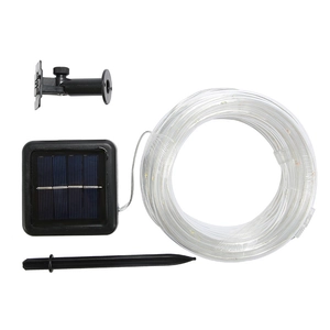 Solar powered LED rope lights kit with clear tube and black panel for outdoor garden decor