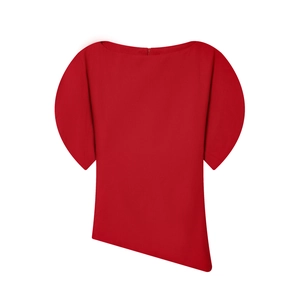Haut rouge asymétrique pour femme avec col bateau et manches bouffantes courtes élégantes