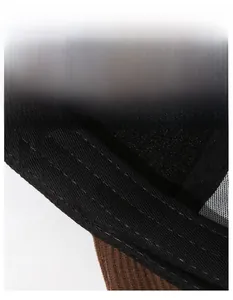 Detail of widened moisture-wicking sweatband inside the corduroy baseball cap