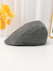 Side view of gray linen flat cap with breathable textured fabric in a retro style