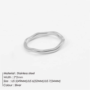 Minimalist silver wavy irregular stainless steel ring 2mm width available in US sizes 5 6 7