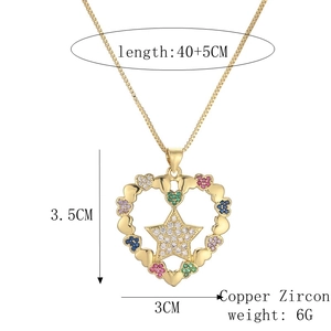 Detailed view of gold heart star pendant with copper zircon material and size dimensions