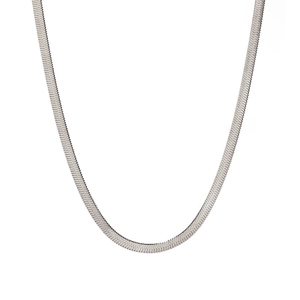 Polished silver stainless steel wide snake chain necklace for women in minimalist style