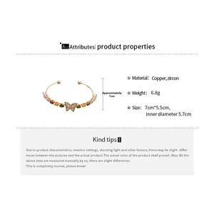 Dettaglio del bracciale a farfalla in rame e zircone con dimensioni e peso di 6,8g