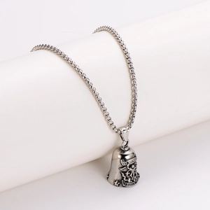 Vintage silver punk necklace with St. Michael bell pendant and angel wing detail