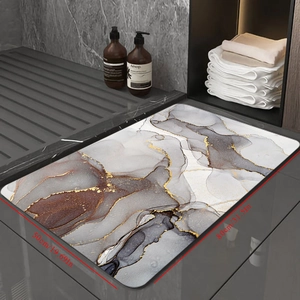 Detail view of marble pattern bath mat showing 80x50cm dimensions and quick-dry texture