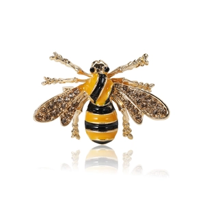 Cute yellow enamel honey bee brooch with sparkling rhinestones in a gold-tone metal finish