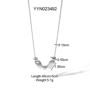 Detail showing silver stainless steel snake chain with polished ball pendant and dimensions