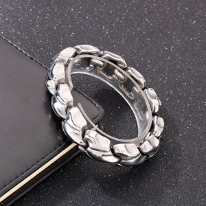 Men's punk style stainless steel dragon bone chain bracelet in silver finish