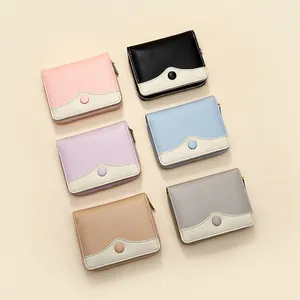 Short wave-pattern leather wallets for women in six colors with stylish zipper closure