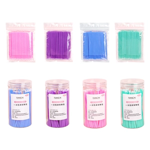 Bottled and bagged disposable eyelash grafting micro swabs in various vibrant colors