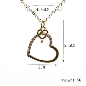Detailed size chart for heart pendant necklace with measurements in CM and weight in grams