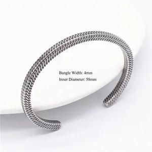 Vintage-Armreif für Herren aus Silber-Edelstahl mit geometrischem Muster 4mm breit