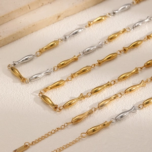 Minimalist fish-shaped 18k stainless steel chain necklace set in gold and silver