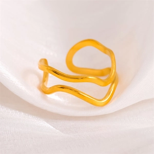 Double Layer Wavy Line Open Ring Stainless Steel Minimalist Elegant Adjustable Fashion Finger Jewelry For Women