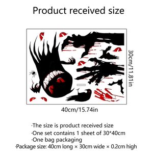 Detail showing Halloween wall stickers with blood prints and black monsters sized 30x40cm