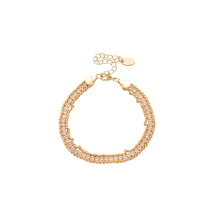 Adjustable gold double chain bracelet with sparkling zircon stones and lobster clasp