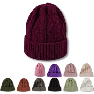 Cable Knit Beanie Hat Acrylic Folded Cuff Warm Soft Solid Color Winter Autumn Outdoor Headwear For Women Men