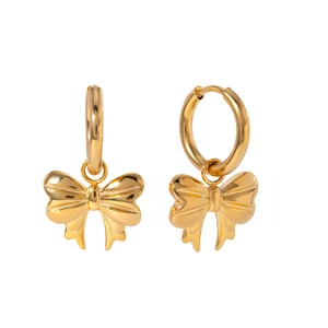 Fashionable 18k gold stainless steel hoop earrings with elegant bow charms for women