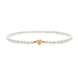 Vintage style faux pearl bracelet with a golden heart-shaped initial A letter charm
