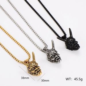 Vintage bull mask necklaces in gold, silver, and black finishes with size dimensions