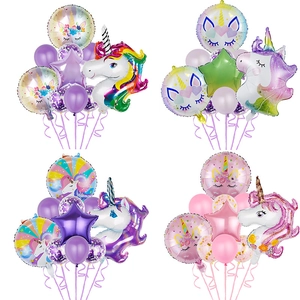 Kit de ballons de fête licorne avec ballons en forme d'étoile sur fond blanc éclatant