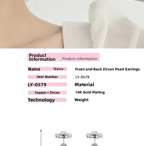 Macro detail of cubic zirconia pearl earrings with 14K gold plating and sizing guide
