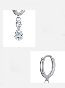 Détail de boucles d'oreilles goutte en argent s925 avec zircons 5A sertis à la main