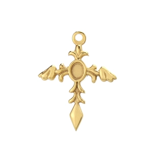 Golden titanium steel punk cross pendant with wing design on a plain white background