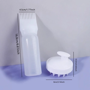 Silicone scalp massager and hair dye bottle set with detailed size measurements