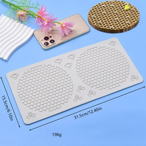 Honeycomb and bee silicone mold for cake decoration and plated desserts in grey finish