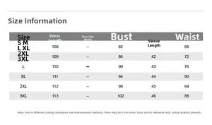 Detailed size chart for lace embroidery dress showing length, bust, waist, and sleeve measurements