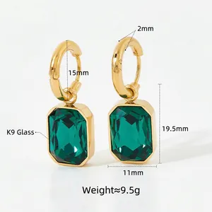 Vintage gold hoop earrings with removable emerald green crystal pendants
