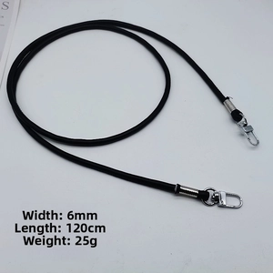 Detail of 120cm black PU shoulder strap with silver lobster clasps for bags
