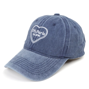 Vintage navy blue washed cotton baseball cap with heart embroidery and Paris text logo