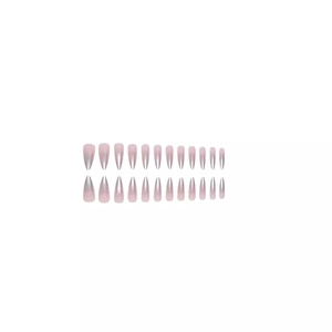 Unghie finte sfumate argento rosa traslucido, forma a mandorla lunga a punta, set da 24