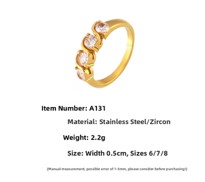 Detail view of gold-plated S-shape stainless steel ring with zircon inlays and specs