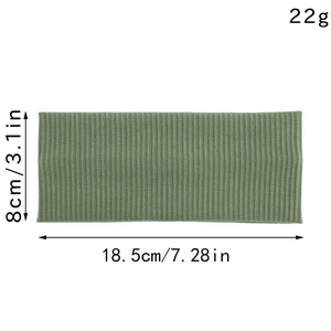 Ribbed knit headband size chart showing 8cm width and 18.5cm length dimensions