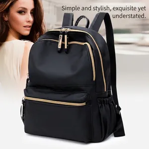 Women Backpack Waterproof Oxford Cloth Fashion Simple Large Capacity Travel School Bag Gold Zippers Anti Theft Pocket