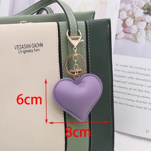 Solid Color Heart Shaped PU Leather Keychain Gold Tone Metal Lobster Clasp Key Ring Bag Charm For Women Fashion Accessory