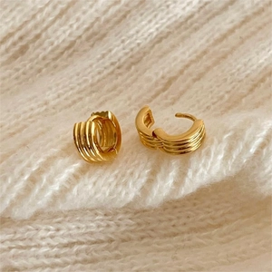 925 Sterling Silver Hoop Earrings Ribbed Striped Multi Line Geometric Minimalist Korean Style Jewelry For Women