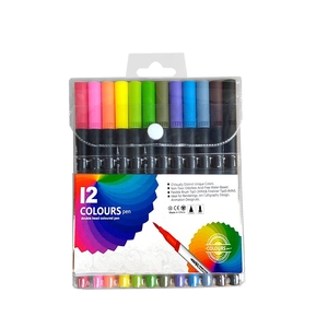 Lot de 12 feutres aquarelle lavables à double pointe pinceau et fine avec étui clair