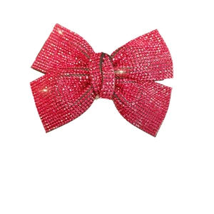 Sparkling pink rhinestone bow hair clip with a full crystal inlay for women