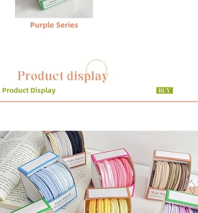 Detail of multi-colored high elasticity hair bands in white gift box packaging