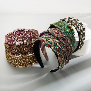 Bohemian luxury baroque headbands with colorful rhinestones and pearls for women