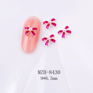 Nagel-Charm mit rosa Schleife und Perle, 9x6,5mm Größe, für kreative DIY-Nagelkunst-Designs