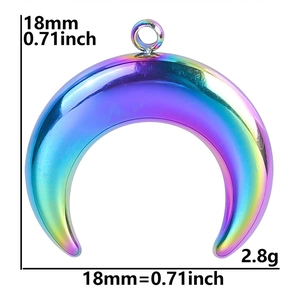 Rainbow crescent moon pendant in stainless steel with 18mm size and 2.8g weight specs